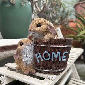 <span class=keywords><strong>Pot</strong></span> de fleurs en résine écologique fait à la main, lapin, famille, ornements d'animaux mignons de dessin animé, décoration de porte intérieure et extérieure, jardin d'enfants - Product Image 4