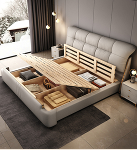 <span class=keywords><strong>Letto</strong></span> pneumatico in pelle con funzione portaoggetti personalizzabile testiera ricurva a ciuffo ricurva rivestita in <span class=keywords><strong>oro</strong></span> camera da <span class=keywords><strong>letto</strong></span> essenziale - Product Image 4