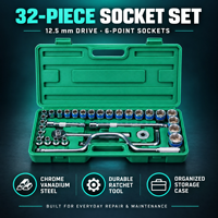OEM ODM Jeu de clés à douille 32 pièces 12,5 mm à six pans, kit d'outils manuels à bord bleu avec poignée à cliquet pour l'assemblage en usine et en atelier