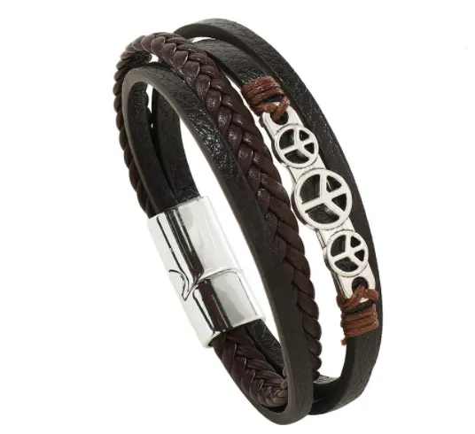 DAD father's day gifts unique leather bracelets for men peace cross bullet infinity leather bracelets stainless steel clasps