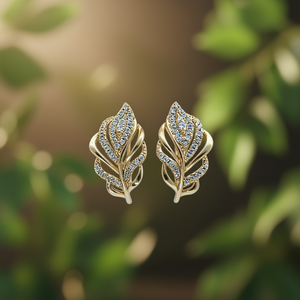 Orecchini a Perno E3916 in Oro Bianco a Forma di Pianta con Cristalli e Strass, Classici da Donna per Uso Quotidiano - Product Image 2