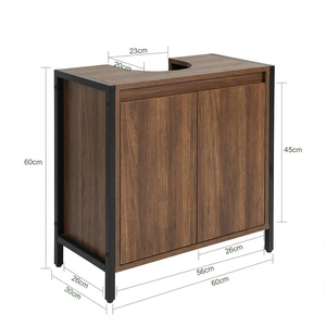 Meuble-lavabo moderne et compact pour <span class=keywords><strong>salle</strong></span> <span class=keywords><strong>de</strong></span> <span class=keywords><strong>bain</strong></span>, finition grain <span class=keywords><strong>de</strong></span> bois, cadre métallique noir, porte coulissante, durable, OEM ODM, pour appartement et hôtel - Product Image 2