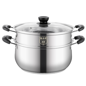 Marmite en acier inoxydable SUS 304 avec poignée en bakélite, couvercle en verre trempé transparent et compartiment vapeur – Ensemble d'ustensiles de cuisson - Product Image 1