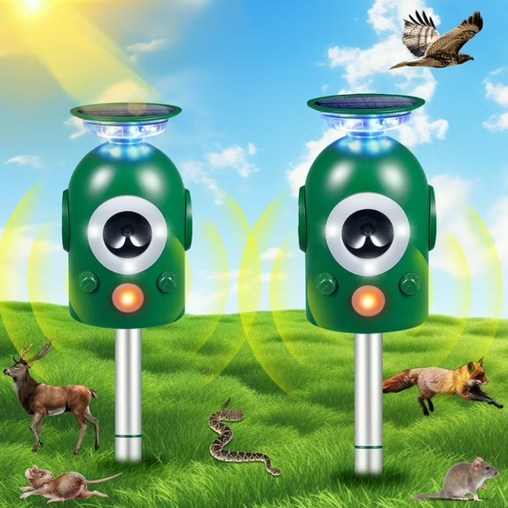 Animal Repeller Ultrasonic Solar Motion Sensor Bird Repellent Flashing Light Eco-Friendly Electrical Batteries 300-400 Yard
