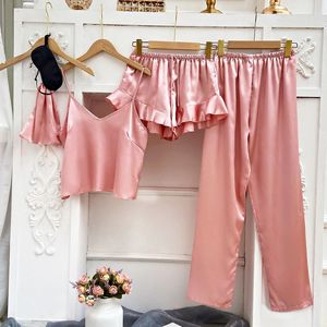 Completo abbigliamento da donna <span class=keywords><strong>leggero</strong></span> e confortevole per tutte le stagioni pantaloni lunghi a canotta nera con chiusura elastica in vita per pigiami estivi - Product Image 1