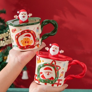 Ensemble de tasses en céramique gaufrées créatives Père Noël et Bonhomme de neige, résistantes aux hautes températures et compatibles micro-ondes, pour le commerce international, élégantes - Product Image 1