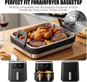 Revestimiento Interior de Acero Inoxidable para Freidora de Aire con Soporte y Tapa de Silicona Desmontables, Compatible con Ninja, Cosori, <span class=keywords><strong>Philips</strong></span>, Reutilizable para Horno - Product Image 2