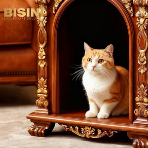 Lit <span class=keywords><strong>Rococo</strong></span> Français en Bois Massif Sculpté, Niche de Luxe pour Chien et Chat, Villa Européenne pour Animaux de Compagnie, <span class=keywords><strong>Maison</strong></span> Intérieure pour Petits Chiens et Chats - Product Image 4