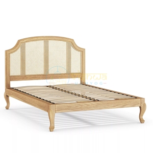 Elegant Wooden <b>Bed</b> <b>Frame</b> with Curved Cane Headboard and Sculpted Legs, Premium Modern Bedroom Furniture, Classic Luxury Bedstead - Product Image 2