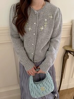 Automne décontracté filles pull tricoté chaud imprimé fleuri bouton décoration incontournable Cardigan pour les femmes