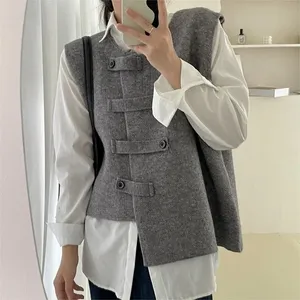 <strong>Women</strong> Elegant Vest Solid Color 2024 Spring Autumn Knitted Waistcoat Female Vintage <strong>Sleeveless</strong> <strong>Cardigan</strong> - Product Image 4