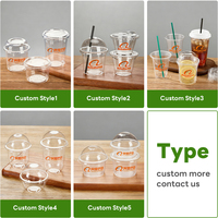 Logo personnalisé 90/98 mm de diamètre. Gobelets jetables en PET transparent avec couvercles, capacité 12-24 oz, pour boissons froides, thé au lait