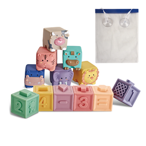 12 pièces caoutchouc PVC Silicone texturé tactile main presser sensoriel bébé jouets anneau de dentition empilage blocs souples Animal <span class=keywords><strong>Cube</strong></span> - Product Image 3
