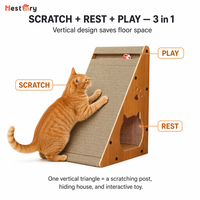 Griffoir vertical triangulaire moderne et écologique pour chat, avec cachette en carton ondulé et boule en papier, sans perte de fibres, amovible, vente en gros