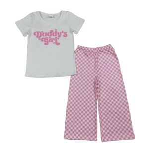 GSPO2257 RTS Little Active Pink DADDY'S Girl Print Tenues à manches courtes pour bébé fille, ensemble pour enfant, toutes saisons - Product Image 1