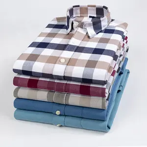 Spring mens non-iron shirt new stand collar casual cotton brushed plaid custom mens dress shirts