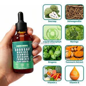 Gocce Liquide Biologiche di <span class=keywords><strong>Soursop</strong></span>, Seamoss, Moringa, Origano, Curcuma e Olio di Semi Neri, 60ml, Senza Glutine, Vegano, Integratore Erboristico per l'Immunità degli Adulti - Product Image 3