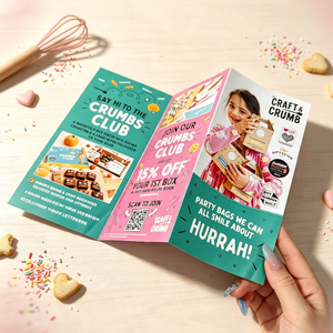 โบรชัวร์พับสามตอนแบบเคลือบพิมพ์ลายตามสั่ง ใบปลิวพับได้สำหรับโปรโมทสินค้าอาหาร แนะนำผลิตภัณฑ์แบรนด์อาหาร - Product Image 6