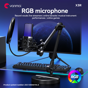 X1R RGB Lighting Microphone de jeu filaire USB PC Montage vidéo Micro à condensateur pour ordinateur - Product Image 4