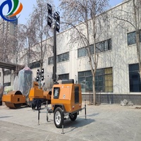 Tour d'éclairage mobile remorquable BMN4000, mât de levage de 9 m, tour d'éclairage LED portable pour l'extérieur, pour l'éclairage temporaire des travaux d'ingénierie