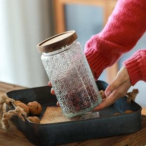 500 <span class=keywords><strong>ml</strong></span> 700 <span class=keywords><strong>ml</strong></span> 1000 <span class=keywords><strong>ml</strong></span> modello in rilievo serbatoio per alimenti contenitori ermetici in vetro da <span class=keywords><strong>cucina</strong></span> barattolo di vetro con coperchio in legno di Acacia - Product Image 2