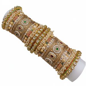 Designer Glam Finish Kundan Meenakari and Pearl <b>Bangles</b> <b>Set</b> Elegant <b>Gold</b> Plated Jewelry for Weddings and Festive Occasions - Product Image 2