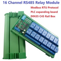 Módulo de Relés RS485 de 12V y 16 Canales para Riel DIN, Protocolo Modbus RTU, Control Remoto, Placa de Expansión PLC R4D3E16