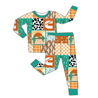 Ensemble de pyjama pour enfants tendance style western américain, en fibre de bambou, motif de cactus de dessin animé, tenue pour les petits garçons