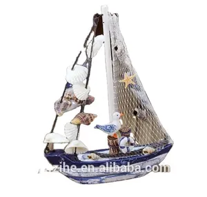 Mediterranean Style Sail Boat Wooden Sailing Vintage Ship Marine Craft Ornament Nautical Home Room Household Decoration Boy Gift