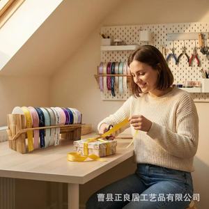 Wooden Ribbon Storage Rack Wall Mounted <b>Desktop</b> Organizer Multi Functional Ribbon Roll Holder <b>Shelf</b> Rectangle Shape - Product Image 4