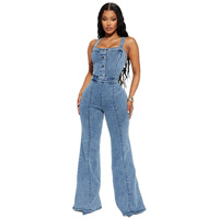 Nouvelle mode estivale, vêtements de rue, sans manches, jeans skinny uniques, combinaison en denim évasée, une pièce, pour femmes