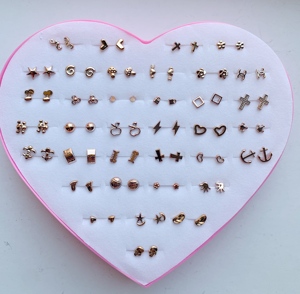 36 जोड़े सोने चांदी एंटी एलर्जी प्लास्टिक सुई कान स्टड पार त्रिकोण गुलाब गोल्ड स्टड कान की बाली सोना मढ़वाया कान की बाली - Product Image 5