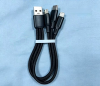 Kabel Data Pendek 3-in-1 0.2m Hitam Berbahan Nilon Kepang dengan Konektor USB-A//Micro USB/Type-C, Kabel Data Pengisian Daya Super Cepat 5A