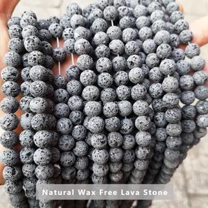 Stone Beads Supplier Wholesale 4 6 8 10mm Natural Lava Rock Round Black Loose Beads Natural Stone Beads For DIY Necklace Bracelet Jewelry Making