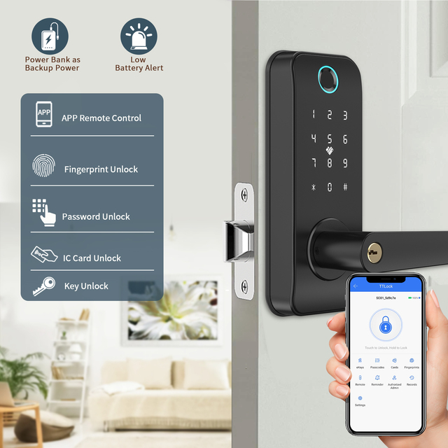 Waterproof Anti-Theft Smart Lock for Outdoor Wood Door Electric Card & Fingerprint Entry Glass Steel Construction
