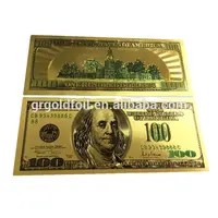 गोल्डन शिल्प सोना मढ़वाया उपहार, नोट व्यापार उपहार 24k सोने 100 डॉलर प्लास्टिक मुद्रा पैसों,