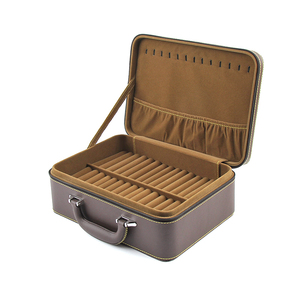 Coffre de rangement en bois fait main avec serrure, tiroir en bois PU, présentoir haut de gamme doré, grande boîte de rangement de voyage à 3 niveaux pour bijoux - Product Image 6