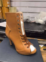 Bottines à lacets pour femmes, imprimé serpent bordeaux, talon haut, bout ouvert, bottes de danse, chaussures de danse latine pour performance de tango
