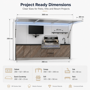 Meubles de cuisine modulaires en acier inoxydable, îlot de cuisson extérieur résistant aux intempéries, <span class=keywords><strong>armoire</strong></span> de cuisine sur mesure avec évier et rangement - Product Image 2