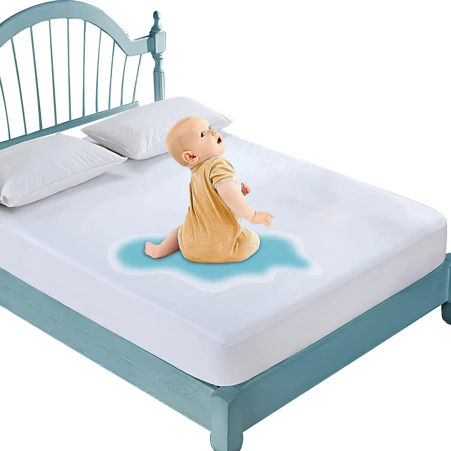 Özel anti-toz Mite kraliçe kral soğutma su geçirmez yatak kapakları ve koruyucuları düz boyalı yatak örtüsü