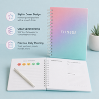 Carnet de fitness personnalisé à spirale, couverture dégradée rose, bleu, menthe, suivi d'entraînement, repas, hydratation, humeur, OEM ODM en gros