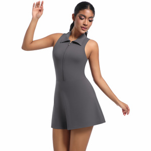 YS032 Set gaun olahraga wanita, pinggang tinggi, pakaian pelangsing lintas batas untuk berlari, Golf, tenis, Yoga, kerah lipat, Logo OEM - Product Image 6