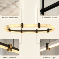 Suspension LED ovale linéaire moderne en marbre d'albâtre naturel, à montage en surface, dimmable, pour salle à manger, villa, bureau