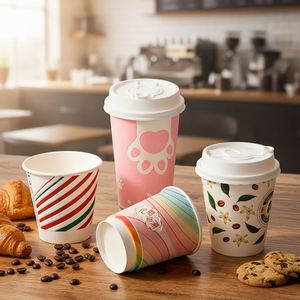 Recyclable Double Wall Custom Logo Waterproof <b>Coffee</b> <b>Cup</b> with Thickened Kraft Paper Lid for Hot/Cold Drinks Takeaway - Product Image 4