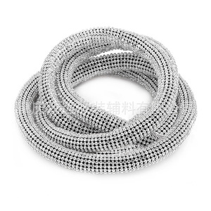 Malla de Aluminio con Diamantes de Imitación, Cuerda de Algodón de 2mm, Redonda, Negra y Blanca, Accesorios de Joyería DIY para Ropa, Zapatos y Cinturones - Product Image 1