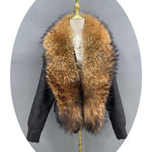 Janefur popolare giacca di pelliccia di pelle di lusso per moto da donna inverno <span class=keywords><strong>cappotto</strong></span> a doppia faccia in pelle di pecora fresca nera <span class=keywords><strong>con</strong></span> finiture in pelliccia grande - Product Image 2