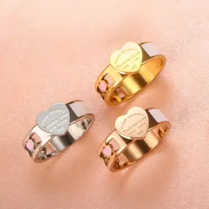 Fashion Stainless Steel Big Heart White Shell Ring For Women Girls Female Men Wedding Jewelry Hollow Colorful Heart Rings