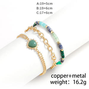 Boho18k Pulsera de aleación chapada en oro Elástico en forma de corazón Piedra natural Ajustable 3 piezas Conjunto de pulsera - Product Image 2
