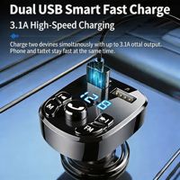 Chargeur de voiture double USB F56 4.8A, émetteur-récepteur FM Bluetooth 5.0, appels mains libres, charge rapide, adaptateur de chargeur de téléphone pour voiture