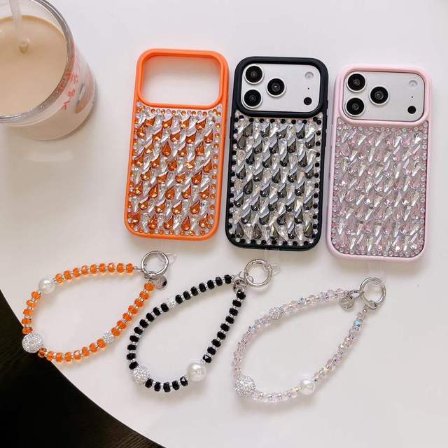 Clear Crystal Diamond Mobile Phone Case for for iPhone 18 Pro Max 17 16 15 14 13 Cover With Pearl Chain